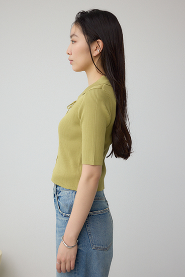 レースアップ5分袖ポロカラーニット 詳細画像