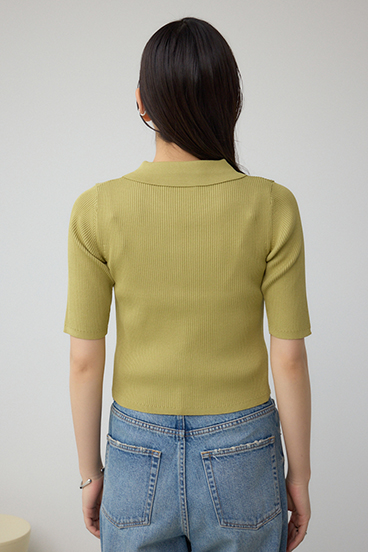 レースアップ5分袖ポロカラーニット 詳細画像