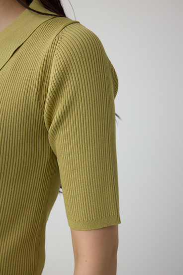 レースアップ5分袖ポロカラーニット 詳細画像