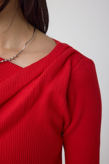 ドレープデザイン5分袖リブニット 詳細画像