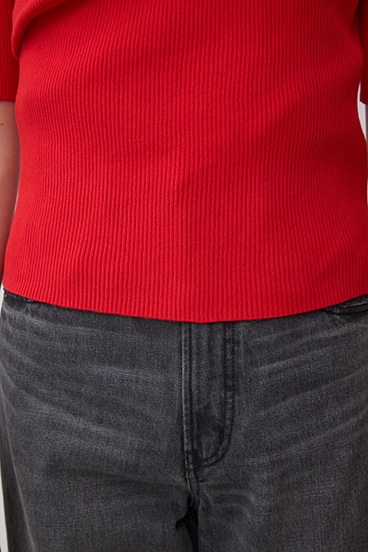 ドレープデザイン5分袖リブニット 詳細画像