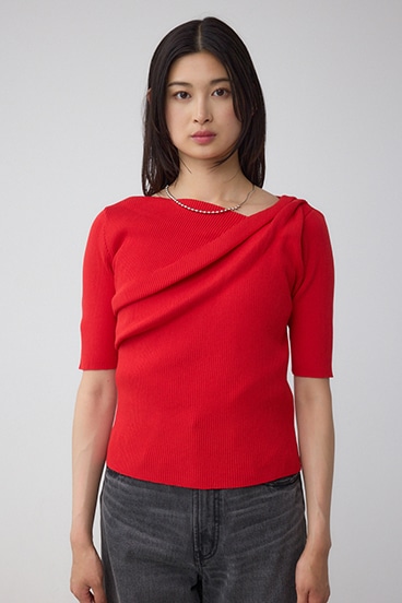 ドレープデザイン5分袖リブニット 詳細画像