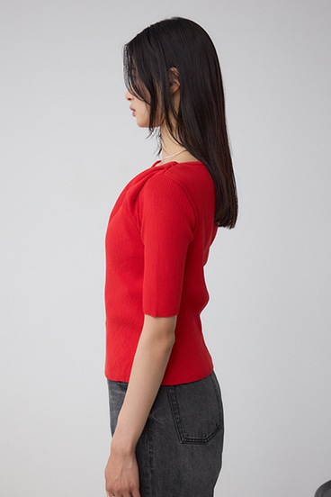 ドレープデザイン5分袖リブニット 詳細画像