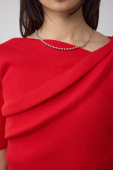 ドレープデザイン5分袖リブニット 詳細画像