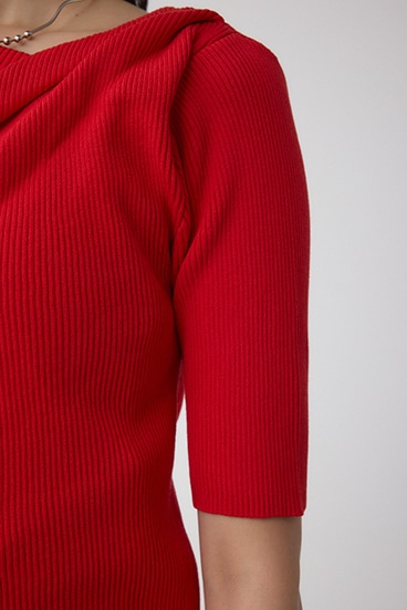 ドレープデザイン5分袖リブニット 詳細画像