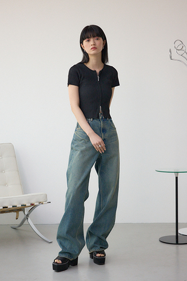 Wジップショートスリーブ配色リブプルオーバー 詳細画像