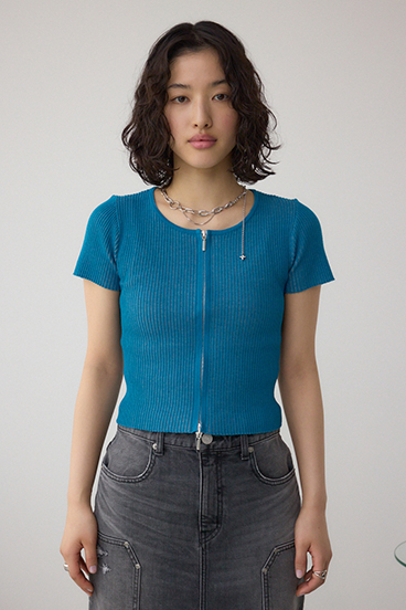 Wジップショートスリーブ配色リブプルオーバー 詳細画像