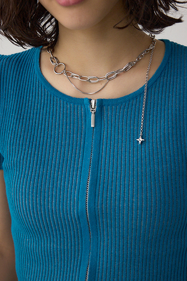 Wジップショートスリーブ配色リブプルオーバー 詳細画像