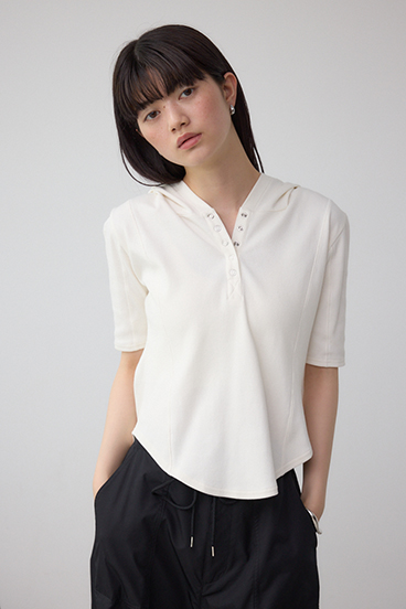 ヘンリーネックフーディーリブトップス 詳細画像