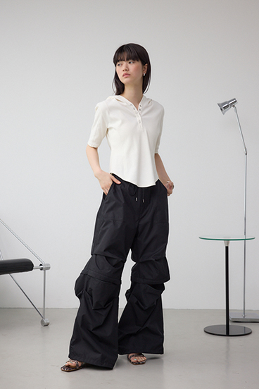 ヘンリーネックフーディーリブトップス 詳細画像