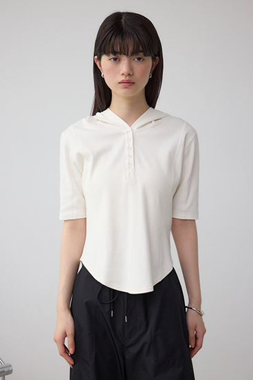 ヘンリーネックフーディーリブトップス 詳細画像