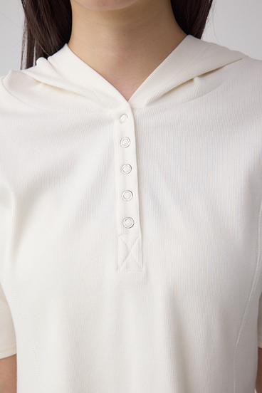 ヘンリーネックフーディーリブトップス 詳細画像