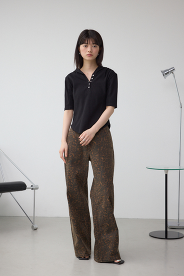 ヘンリーネックフーディーリブトップス 詳細画像