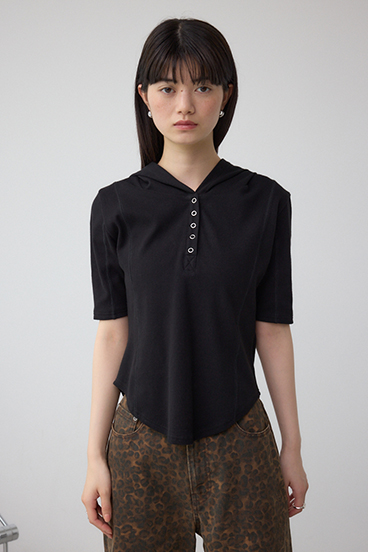 ヘンリーネックフーディーリブトップス 詳細画像