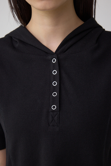 ヘンリーネックフーディーリブトップス 詳細画像