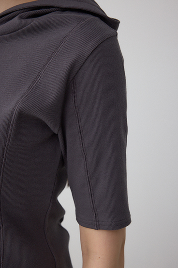 ヘンリーネックフーディーリブトップス 詳細画像