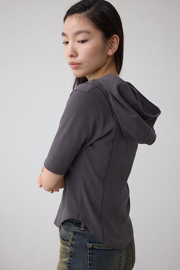 ヘンリーネックフーディーリブトップス 詳細画像