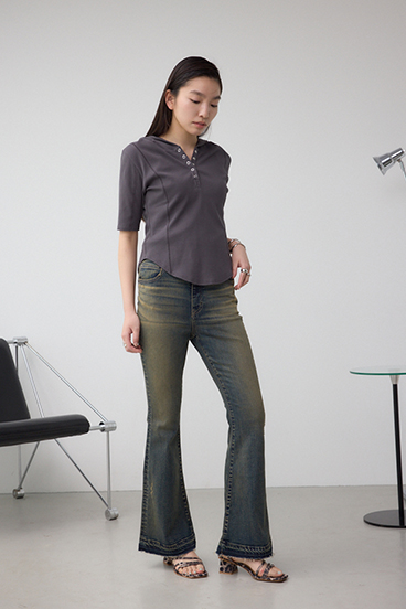 ヘンリーネックフーディーリブトップス 詳細画像