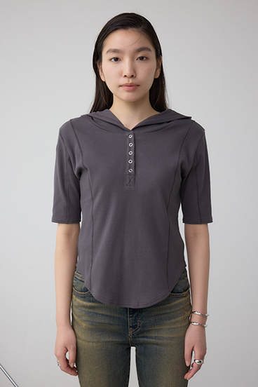 ヘンリーネックフーディーリブトップス 詳細画像