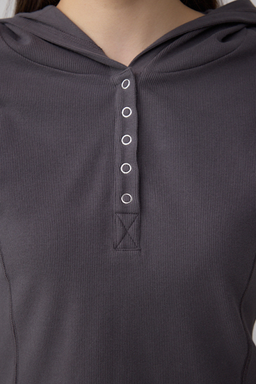 ヘンリーネックフーディーリブトップス 詳細画像