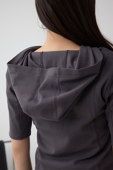 ヘンリーネックフーディーリブトップス 詳細画像