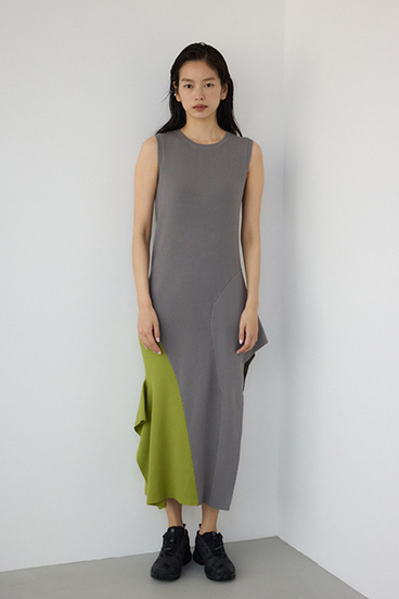 【PLUS】アシンメトリーレイヤードニットワンピース 詳細画像