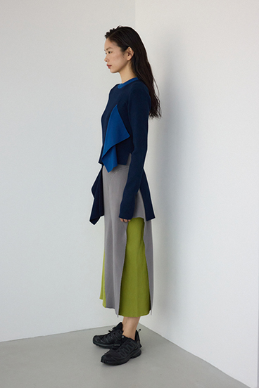 【PLUS】アシンメトリーレイヤードニットワンピース 詳細画像