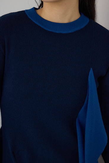 【PLUS】アシンメトリーレイヤードニットワンピース 詳細画像