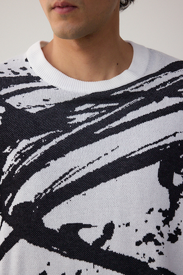 アブストラクトジャガード5分袖ニット 詳細画像