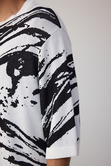 アブストラクトジャガード5分袖ニット 詳細画像