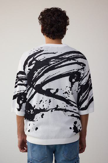 アブストラクトジャガード5分袖ニット 詳細画像