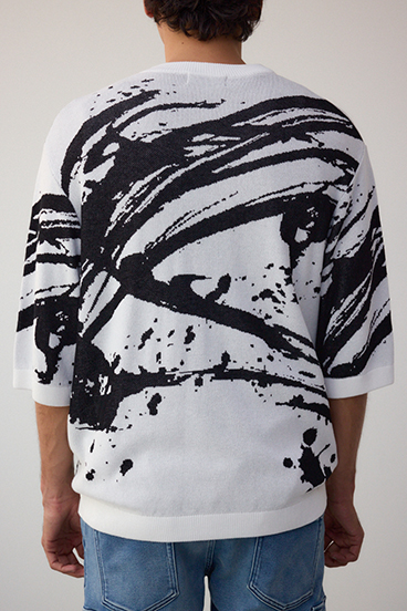 アブストラクトジャガード5分袖ニット 詳細画像
