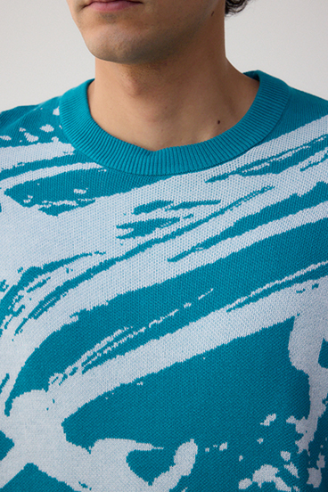 アブストラクトジャガード5分袖ニット 詳細画像