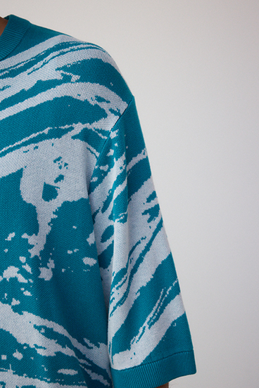 アブストラクトジャガード5分袖ニット 詳細画像