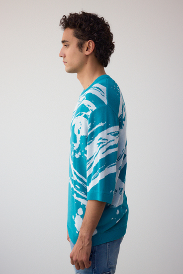 アブストラクトジャガード5分袖ニット 詳細画像