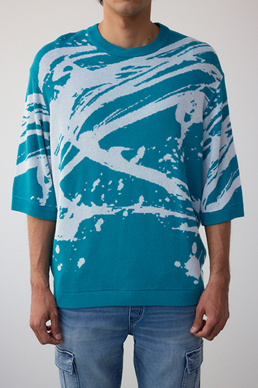 アブストラクトジャガード5分袖ニット 詳細画像