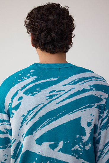 アブストラクトジャガード5分袖ニット 詳細画像