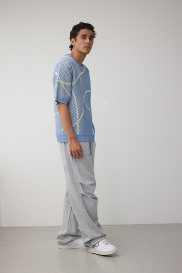 ライン柄クルーネック半袖ニット 詳細画像