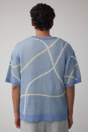 ライン柄クルーネック半袖ニット 詳細画像