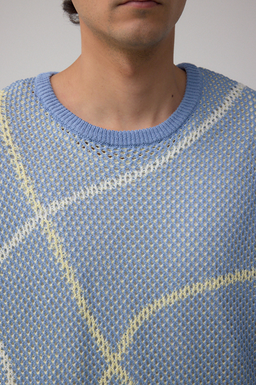 ライン柄クルーネック半袖ニット 詳細画像