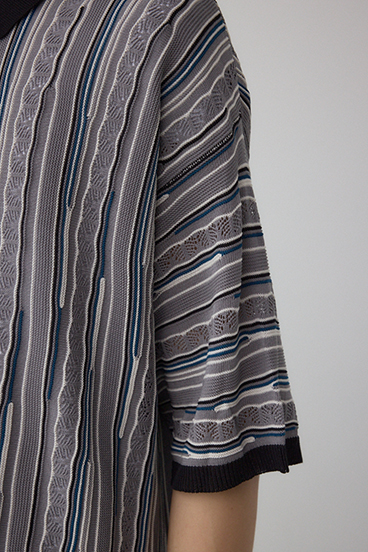 ポロ襟クージーニットトップス 詳細画像