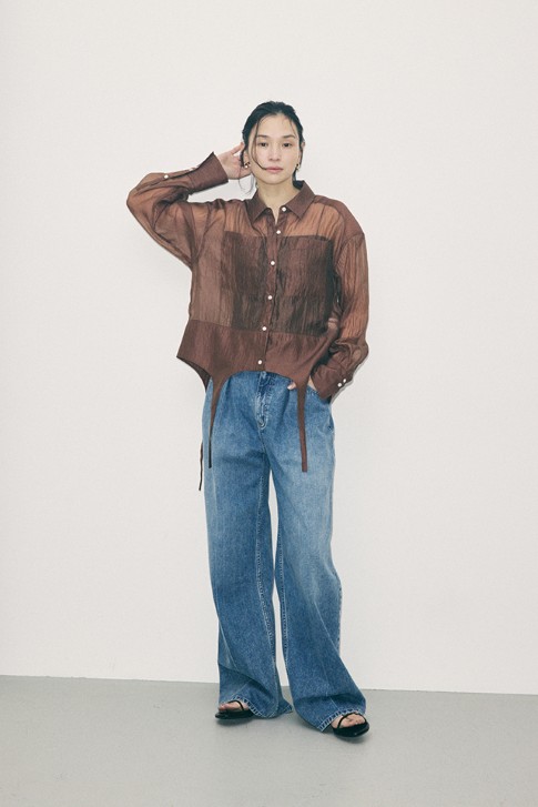 【crie conforto】ガーターデザインシアーショートシャツ 詳細画像