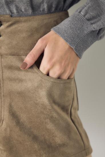 フェイクスエードハイウエストボタンショートパンツ 詳細画像