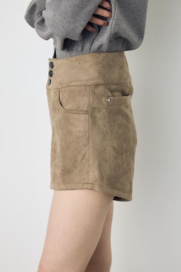 フェイクスエードハイウエストボタンショートパンツ 詳細画像