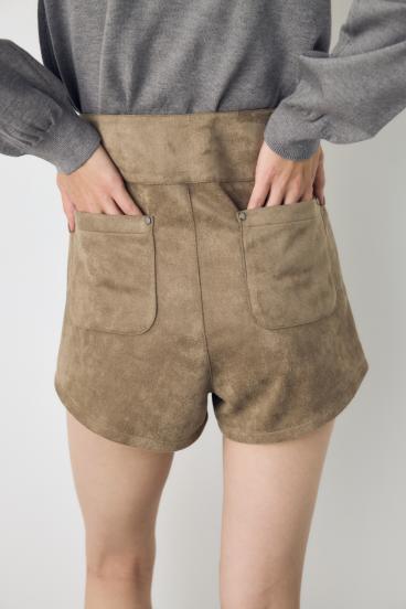 フェイクスエードハイウエストボタンショートパンツ 詳細画像