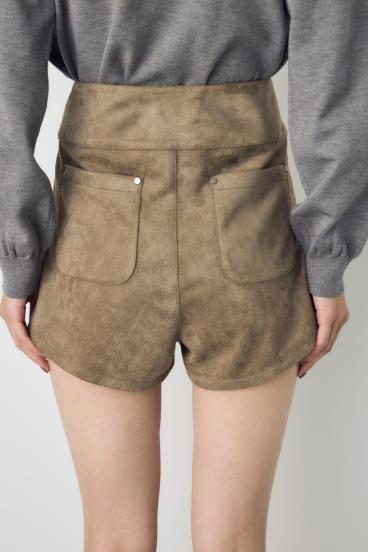 フェイクスエードハイウエストボタンショートパンツ 詳細画像