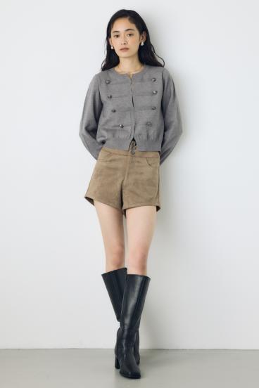 フェイクスエードハイウエストボタンショートパンツ 詳細画像