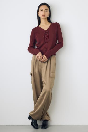 フェイクレイヤードレースアップニット 詳細画像