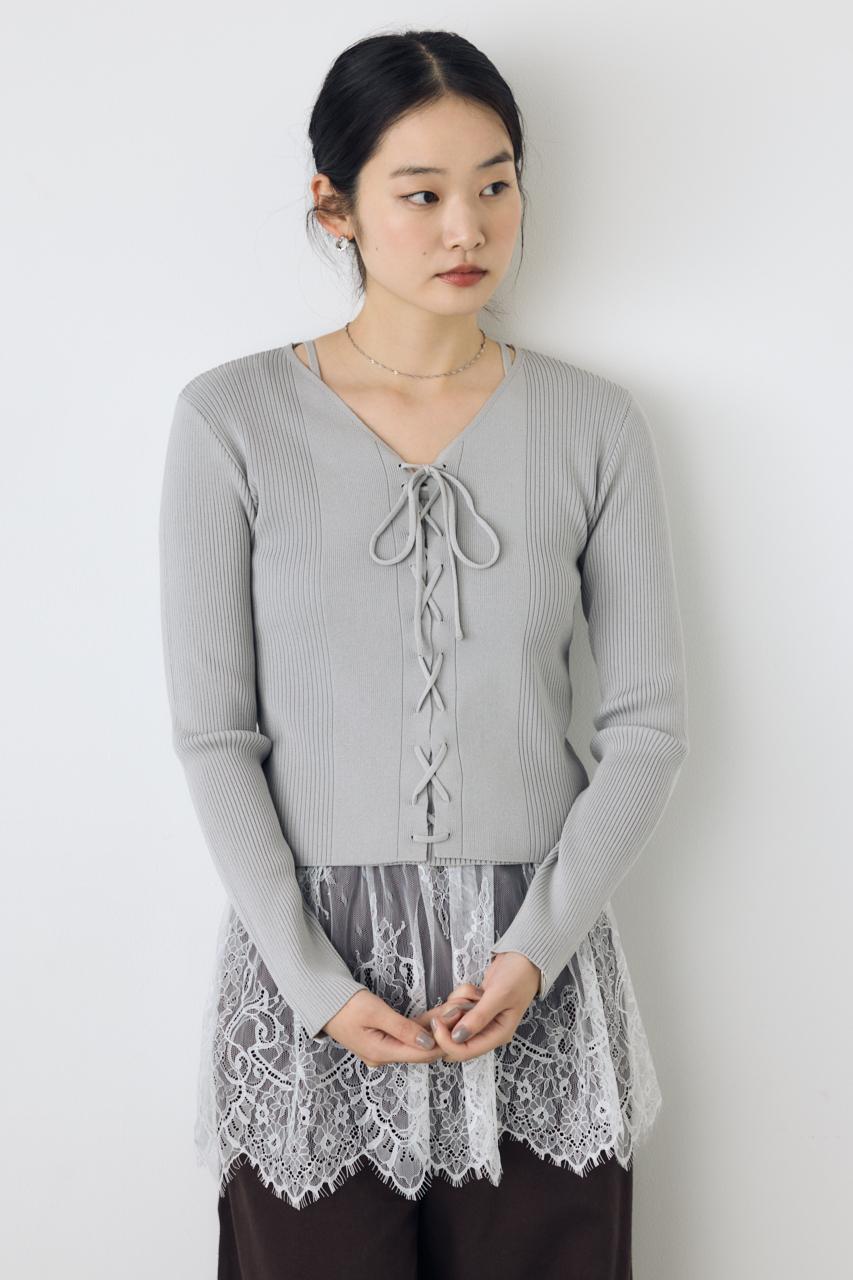 フェイクレイヤードレースアップニット｜WOMEN｜250JAB70-4501｜AZUL