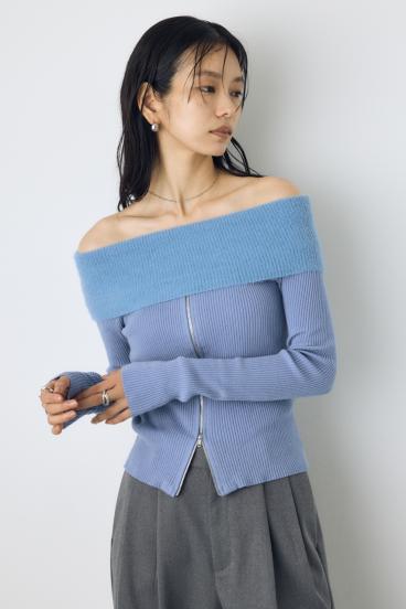 シャギーコンビジップオフショルニット